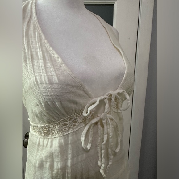 Ella Moss Long White Linen Maxi Halter Summer Dress Lace Detail Size 4 - Picture 11 of 11